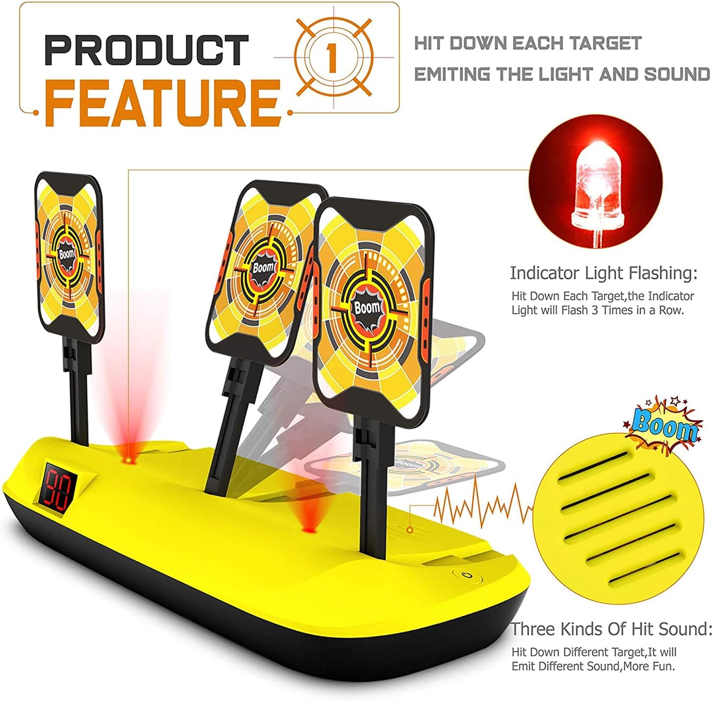 UWANTME Digital Target for Shooting Compatible with Nerf Guns-Electronic Scoring Auto Reset 3 Targets for Kids