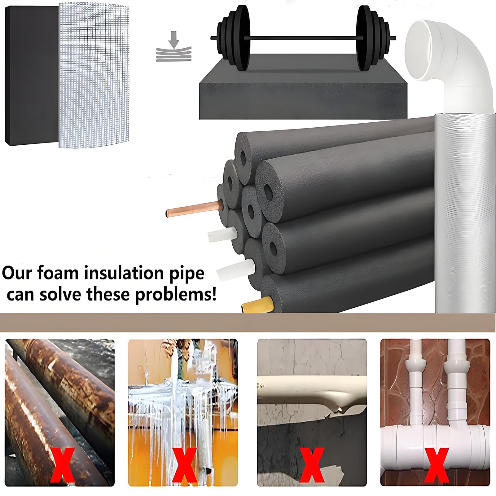 Aislamiento de Tuberías para Exterior Aislante, Tubo Aire Acondicionado Coquilla Aislamiento de Aluminio Autoadhesivo, Fundas de Aislamiento Térmico para Tuberías (ID) 219mm x (T) 30mm