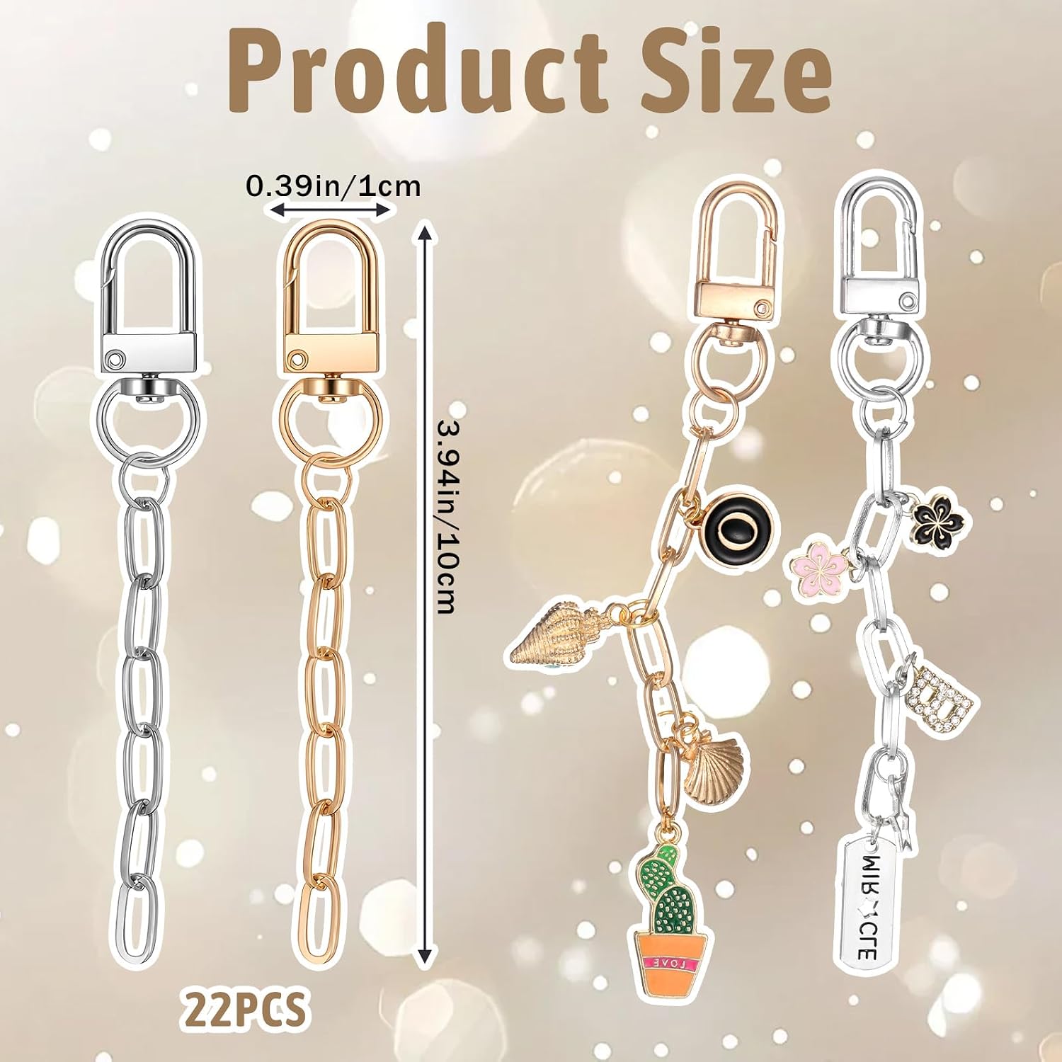 QFGasre Keychain Making Kit Lobster Claw Clasps Extender Chains DIY Craft Supplies Charms Lip Gloss Keychain Making Bag Charm Accessories Gift Crafts Gold Silver 22 Pcs