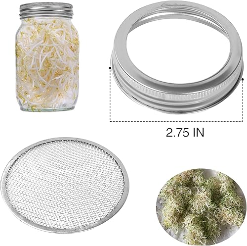 Miniatura 2 de Paquete de 4 tapas de germinación, tapas de germinación de tarros de masón, 20 de malla de acero inoxidable 304, de boca regular, para cultivo de