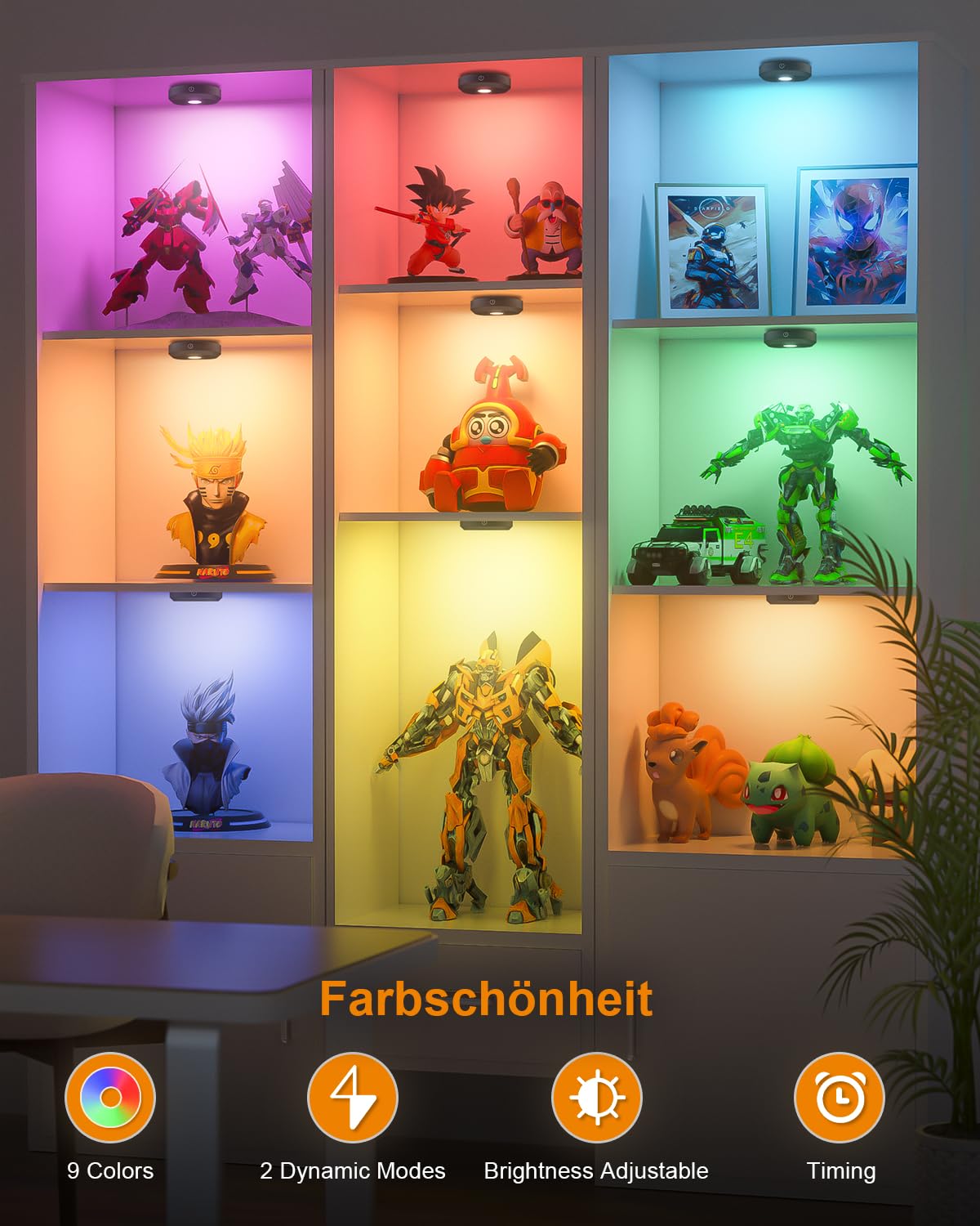 WILLED USB Aufladbar LED Spots Akku mit Fernbedienung,RGB Vitrinenbeleuchtung LED Kabellos,Unterbauleuchte,Schrankbeleuchtung,Magnetisch Licht,Indirekte Beleuchtung mit Timer Funktion (3er Pack)