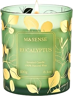 M&SENSE Eucalyptus Vegan Soy Candles, 8.1oz 42-Hour Slow Burning Non Toxic, Winter Aromatherapy Candle for Relaxing Calming, Housewarming New Year Gifts for Women & Men