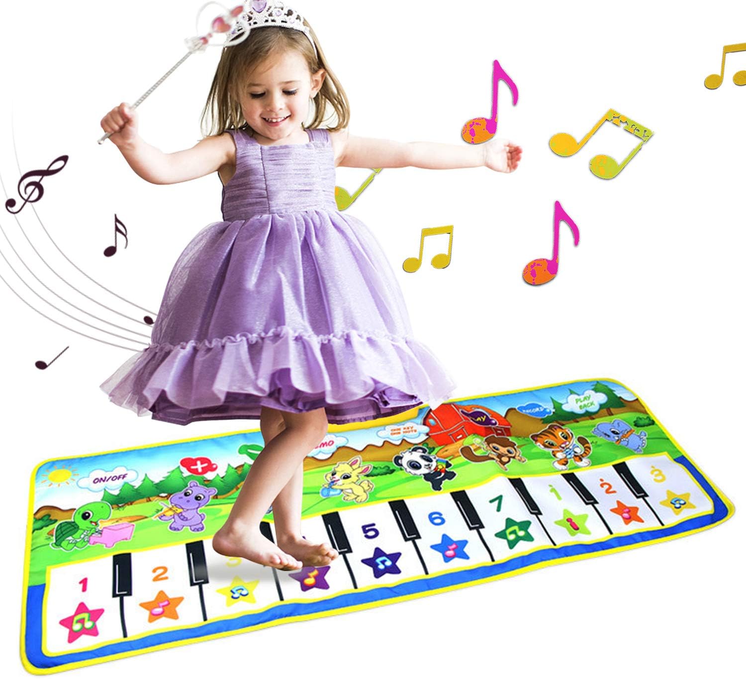 ALANGDUO Kids Musical Piano Mats, Music Piano Keyboard Dance Play Mat Animal Blanket Carpet Mat Touch Playmat Education Toys for Baby Girls Boys Toddlers (Green Small Size)