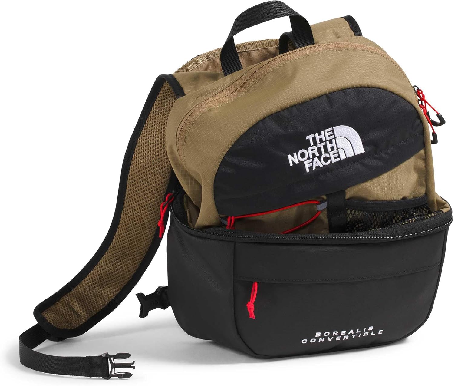 The North Face Borealis Convertible Pack - Commuter Laptop Backpack, Removable Lumbar Pack, Water Repellent Finish, Cedar/Lava Red, One Size