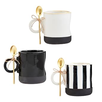 Mud Pie White Black Stoneware Mug