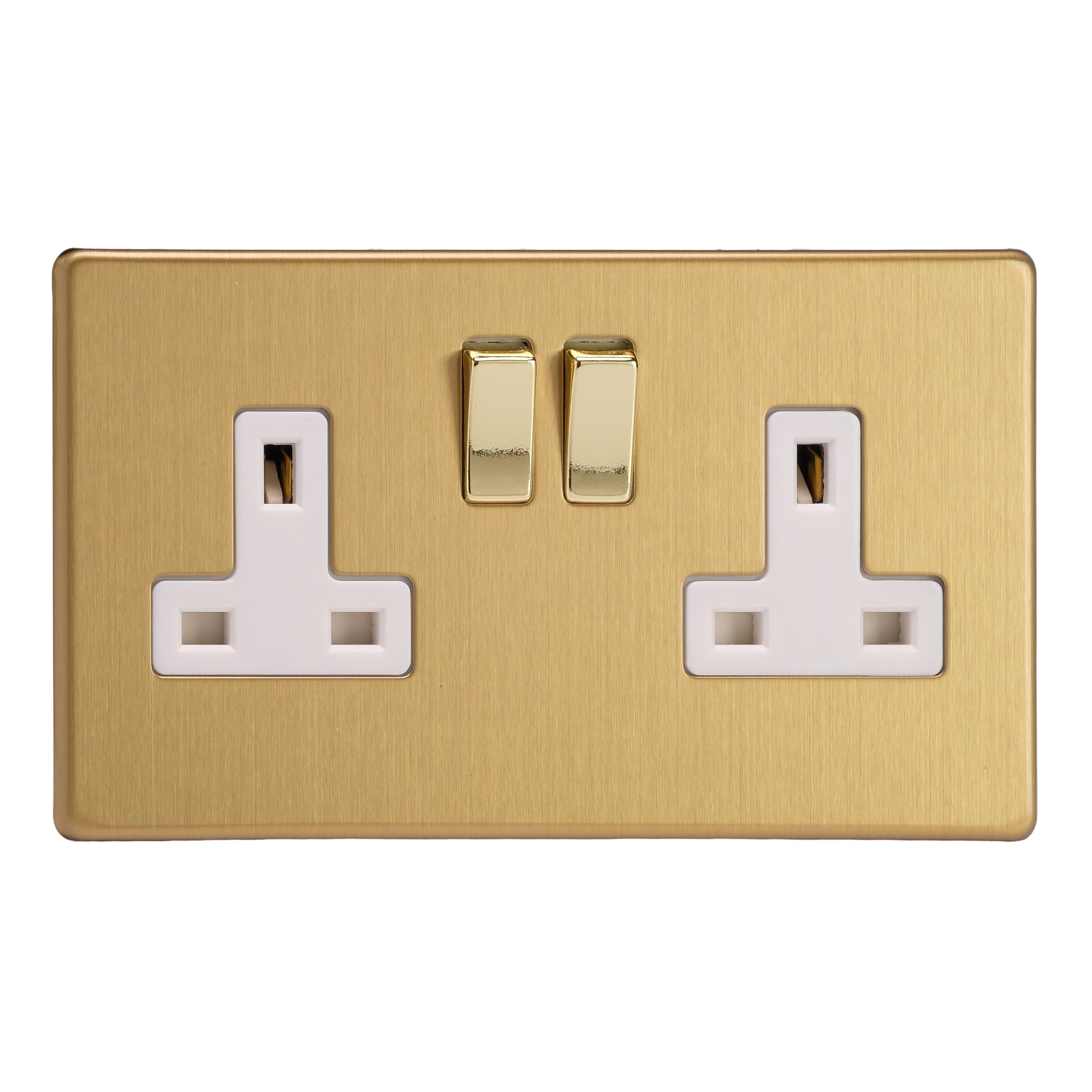 Varilight XDB5WS 13A Socket White 2 Gang Brushed Brass, 86x147x32mm