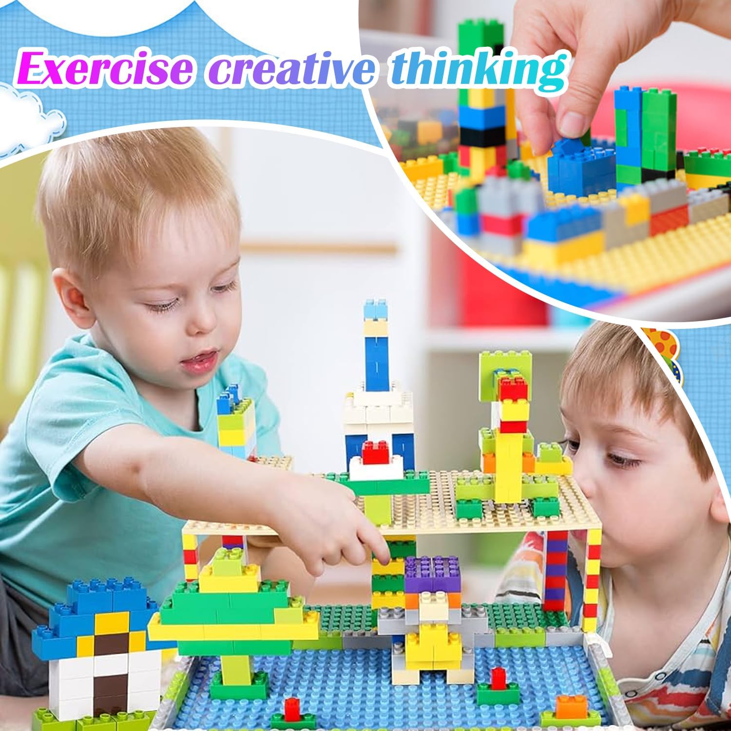 TORMEN 10x5 inch Classic Baseplates, Building Bricks Plates Compatible for Major Brands, & STEM Activities, Inspiring Creativity & Learning(Light Gray*6)