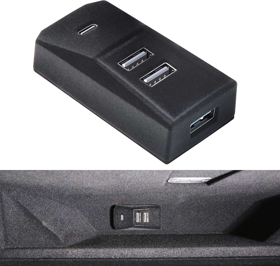 USB Hub for Tesla Glove Box 4-Port Docking Station Model Y Juniper 2025 2026 Model 3 Highland 2024 2025 2026 Cybertruck Seamlessly Transfer dashcam footage Flash-Drive Data, Games and Music