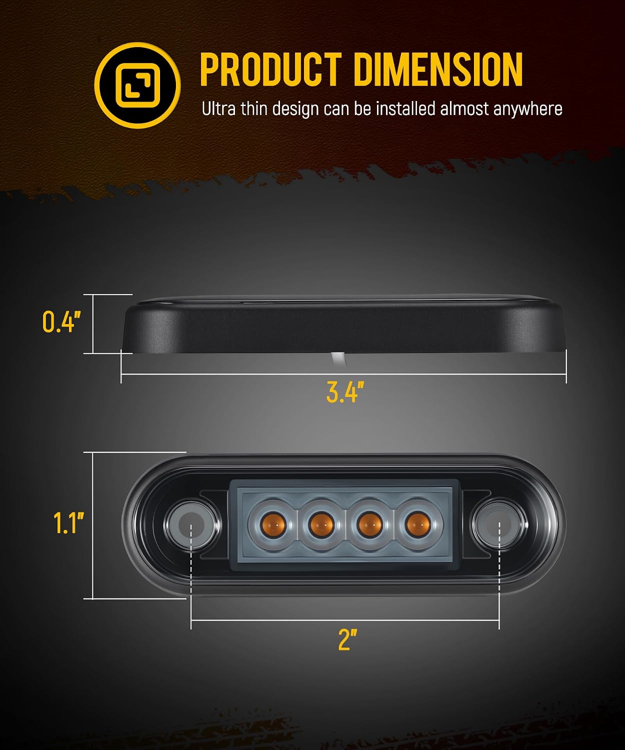 Partsam 4Pcs 3.4 inch Amber LED Clearance Side Marker Lights, Surface Mount Trailer Marker Lights for Truck RV Camper Motorhome Pickup Tractor, IP67 Waterproof