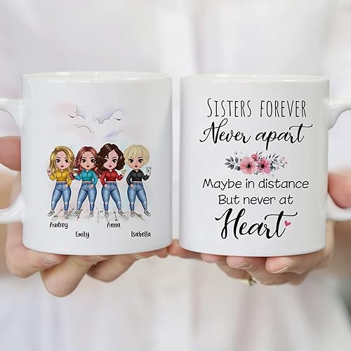 Miniatura 4 de GOSSBY Taza personalizada (4 Sisters) Sisters forever never aparte, maybe in distance but never at heart, taza personalizada con nombres, Hairstyl