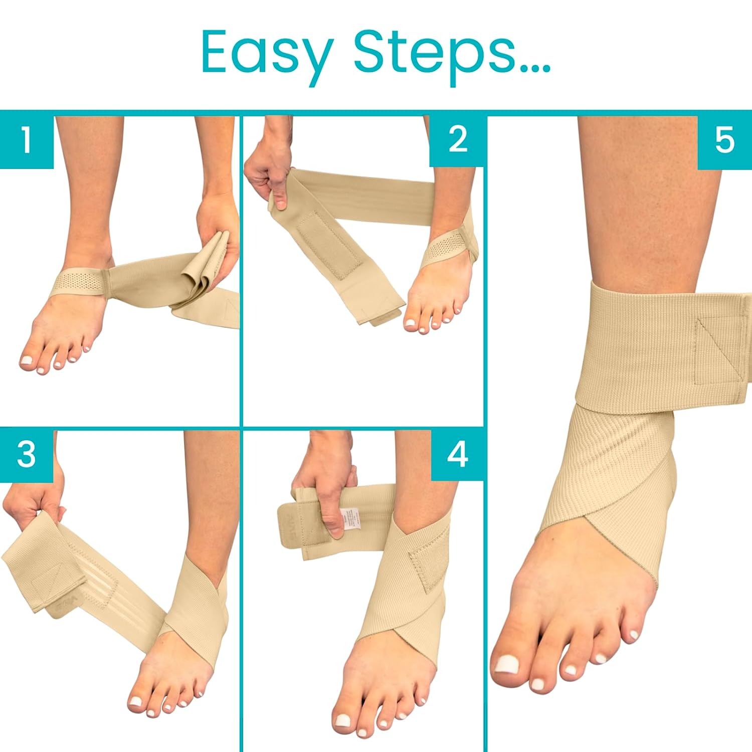 Vive Ankle Wrap (2 Pack) - Strap Heel Brace Stabilizer for Sprained Foot - Breathable, Soft, Firm Compression Sport Sleeve for Swelling - Adjustable Nonslip Elastic Support for Tendonitis (Women, Men)