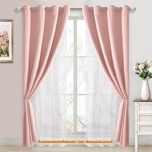 Miniatura 5 de DWCN Cortinas en capas opacas y transparentes con alzapaños, paneles de cortina de ventana con ojales en la parte superior para sala de estar,