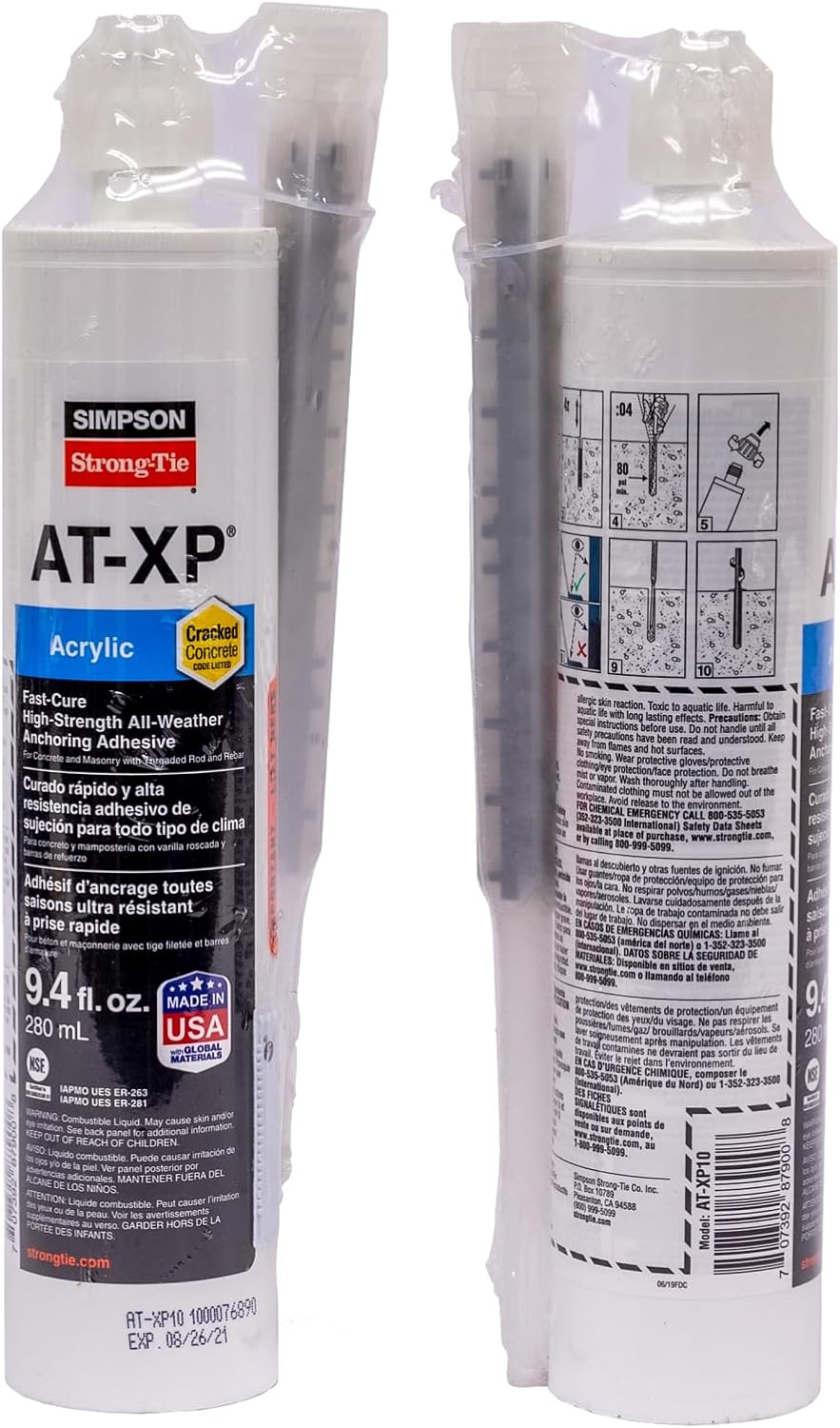 Simpson Strong-Tie AT-XP10 at-XP 9.4-oz. High-Strength Acrylic Anchoring Adhesive Cartridge w/Nozzle