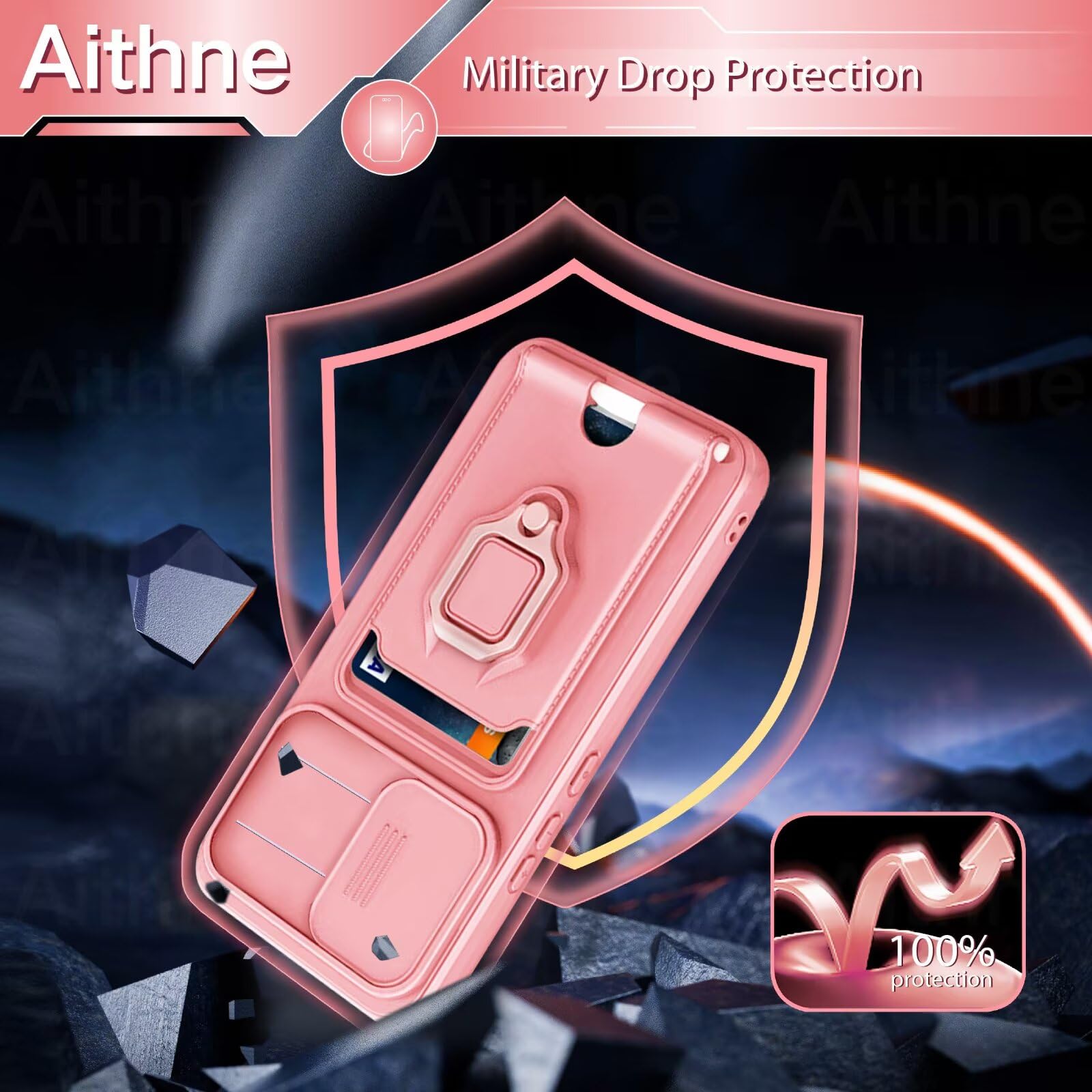 Funda con Cuerda para Samsung Galaxy A22 4G/M32 4G Case con Ranura para Tarjetas,360 Anillo función de Soporte Cubierta -Pink — view 5