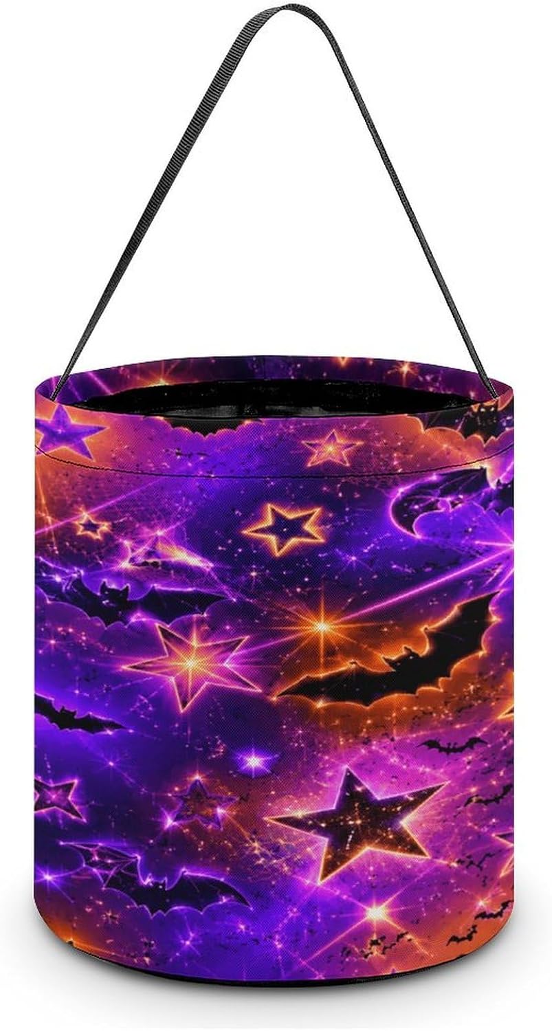 Luminous Bat Halloween Trick Or Treat Bucket Candy Tote Hand‑held Pouch for Cosplay Theme Party Gift Storage