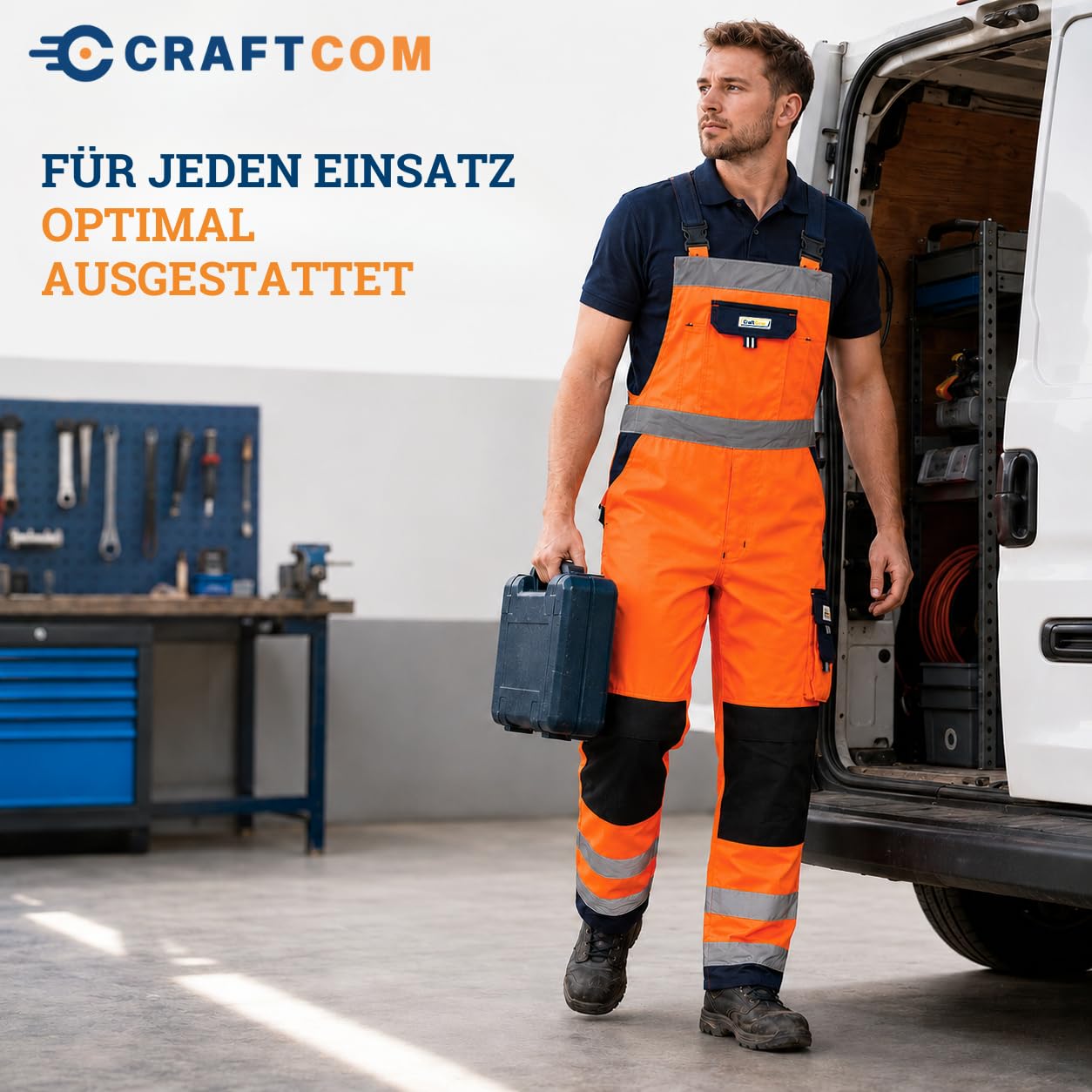 Generisch CraftGear® Salopette de travail pour homme - Longue salopette de travail réfléchissante avec bretelles pour l'extérieur