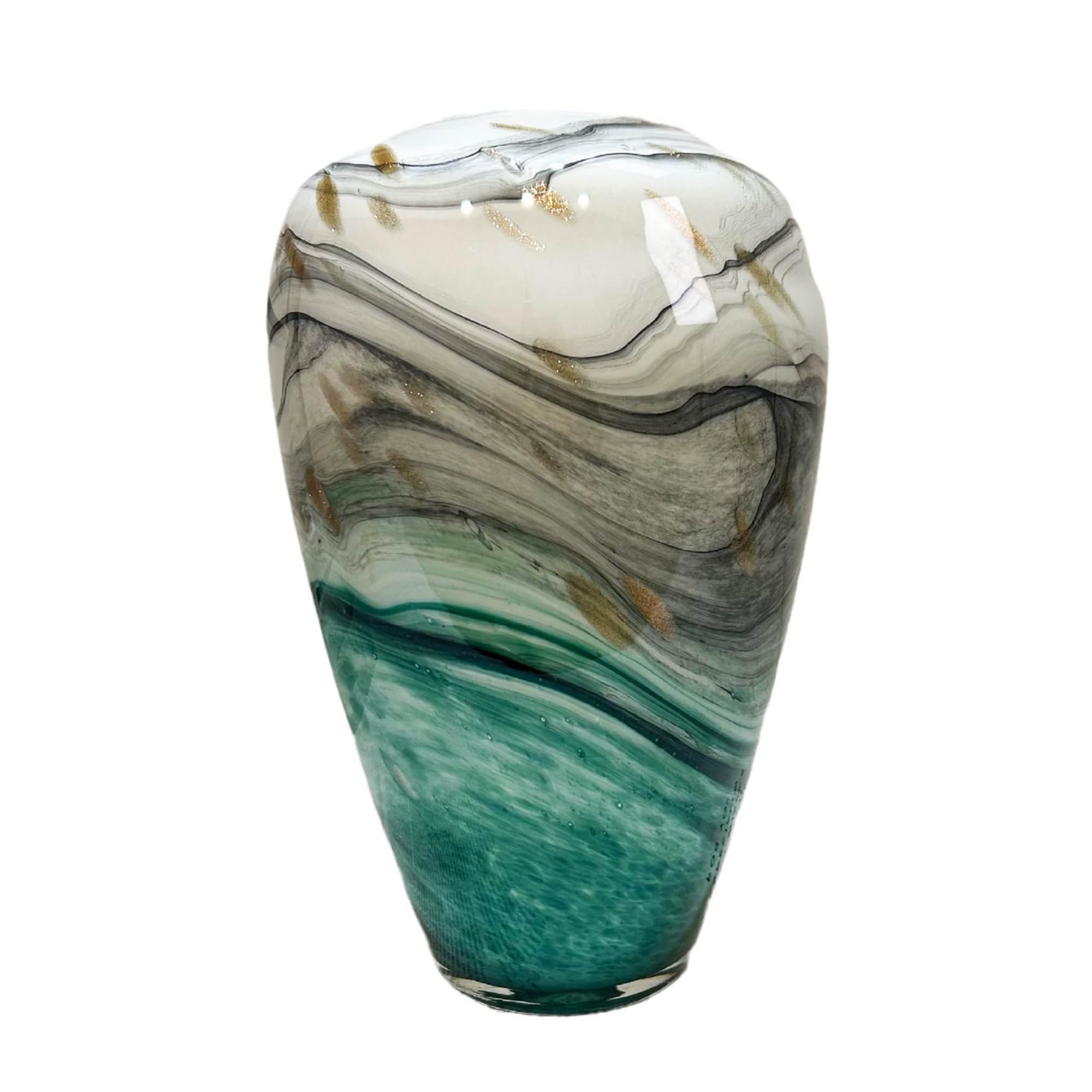 Vase en verre soufflé à la main unique, pièce d'art design organique tourbillon pour salon