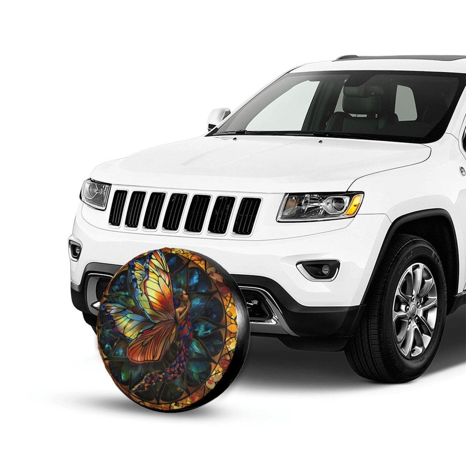 OMFUNS Skull Butterfly Tire Cover - Weatherproof Spare Wheel Protector For Jeep, SUV, Truck, 16 Inch