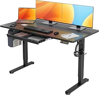 Standing Desk with Drawers, Standing Electric Standing Desk Height Adjustable, Sit-Stand Desk Computer Workstation, 55 Inches, Black