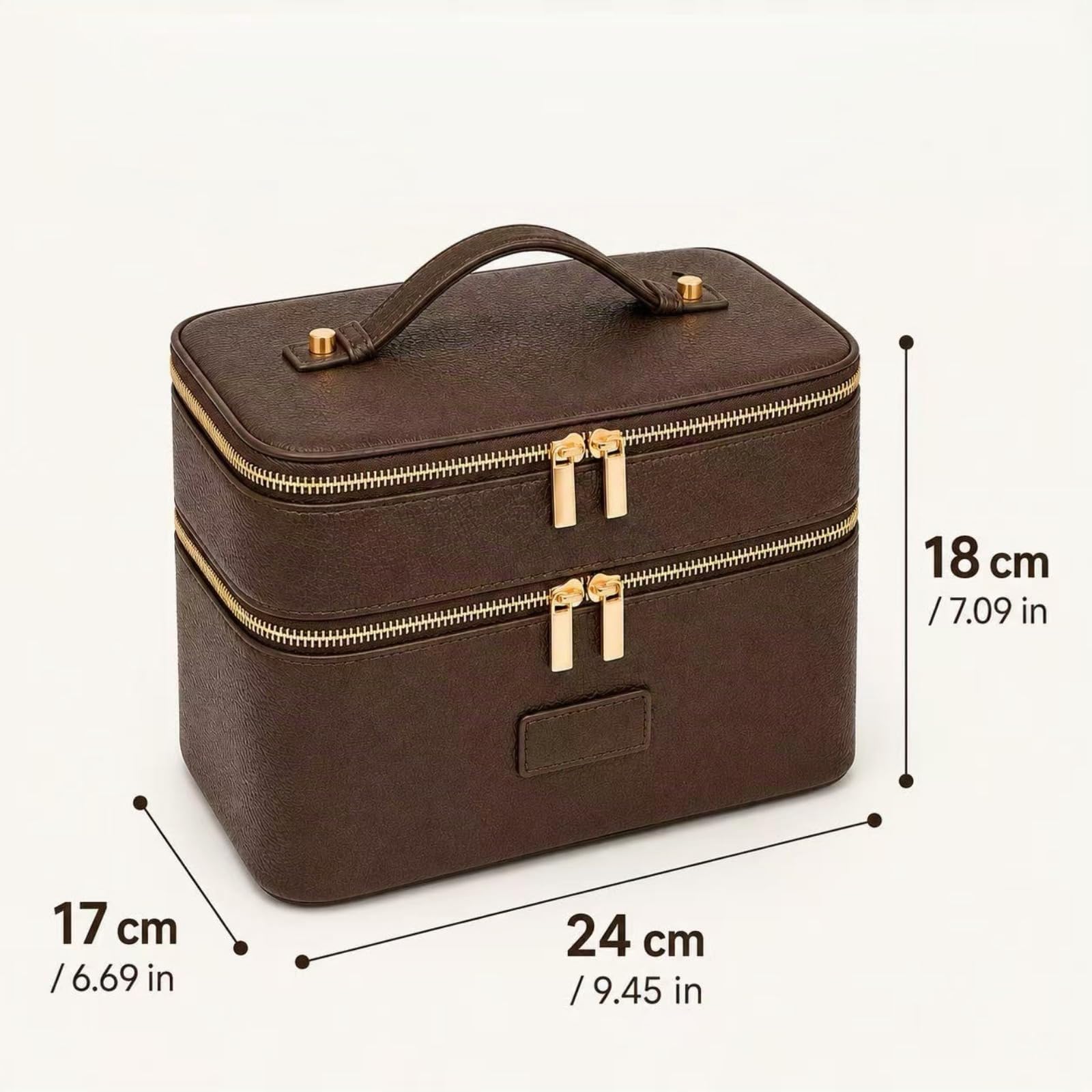 Vanity Maquillage en Cuir Double Couche Femme, Trousse de Toilette Voyage avec Compartiments Amovibles, Vanity Maquillage Femme, Trousse de Toilette Imperméable Portable