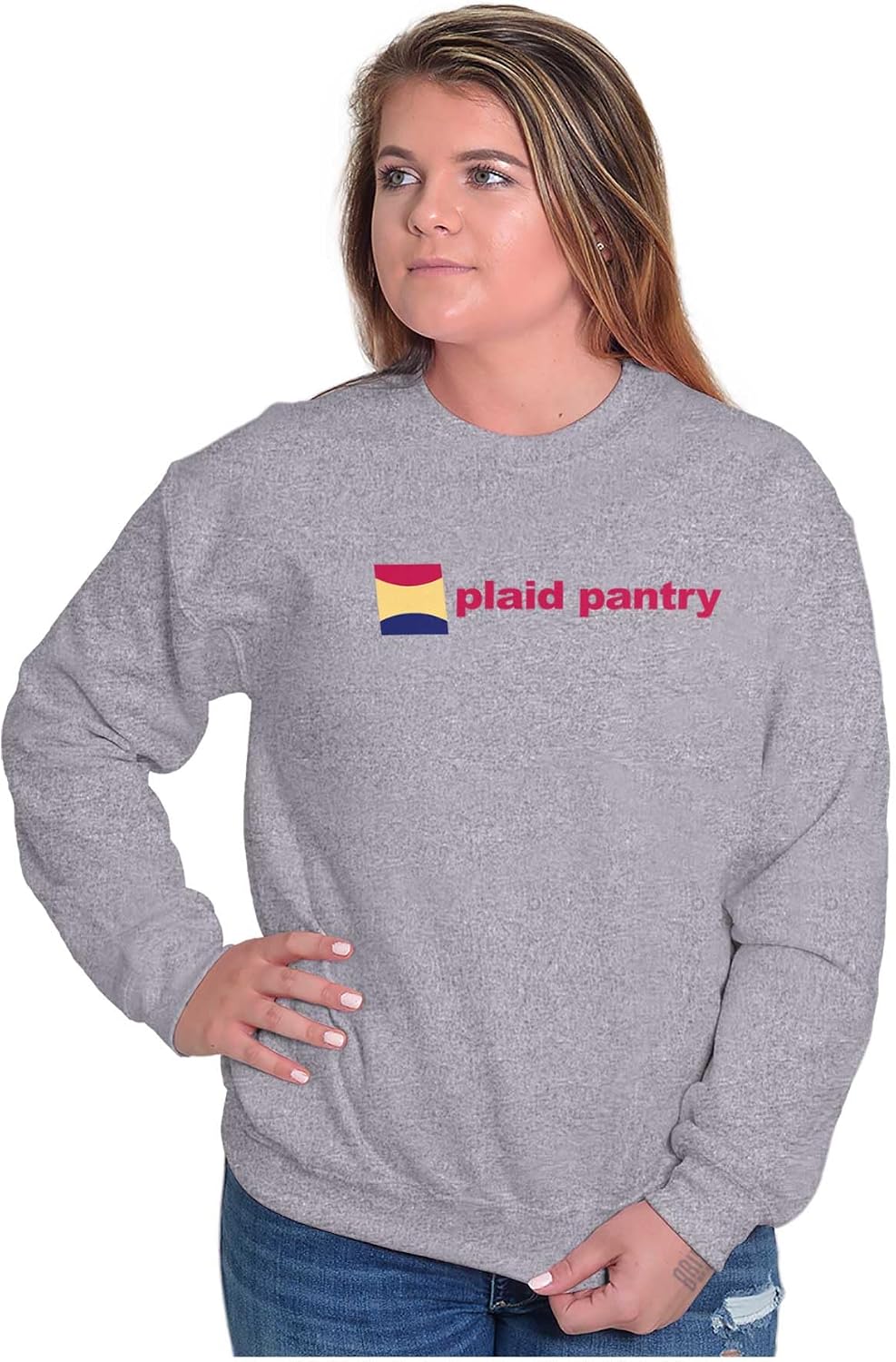 Brisco Brands Plaid Pantry Store Minimalist Logo Sweatshirt for Men or Women
