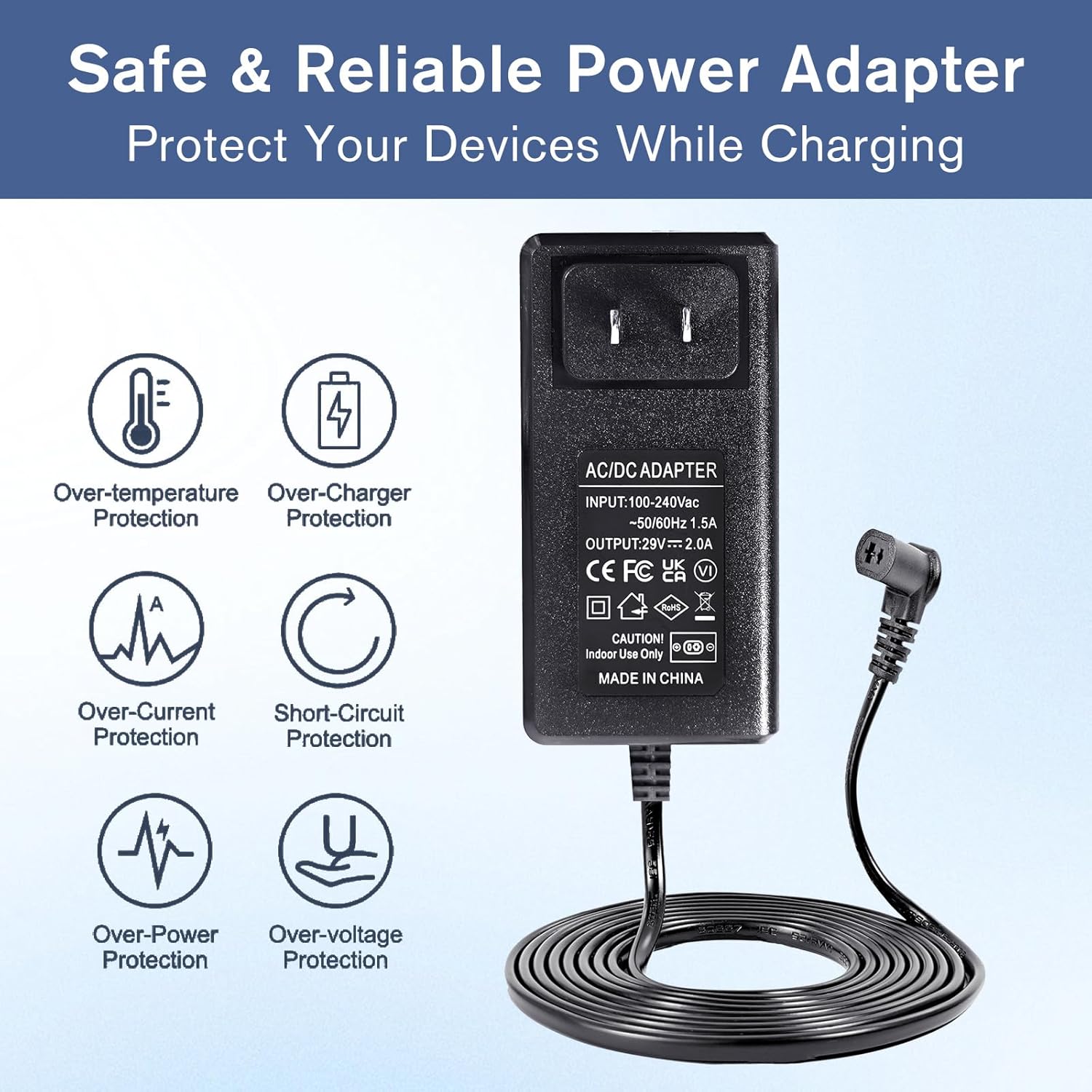 Wall Plug-in Recliner Power Supply, 29V 2A AC/DC Power Adapter for Limoss Okin Lift Chair Recliner Sofa, Compatible with Models FS2900-2000 ZB-H290020A-C ZBPOWER