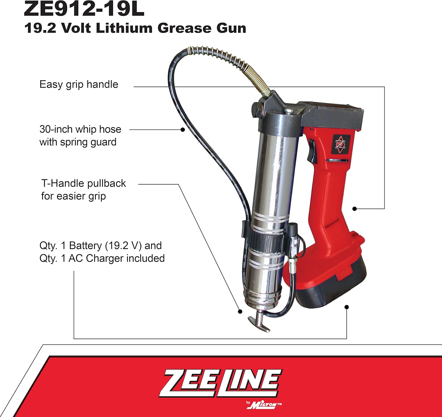 Zee Line Cordless Grease Gun Kit - 19.2 Volt, 8500 PSI, 1 Battery, Model Number 912-19L