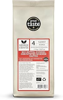 Ganze Kaffeebohnen - Bio, preisgekrönte Espresso Bohnen von Source Climate Change - Single Origin, frisch geröstet - Kaffee mit Kakaonibs, Trockenfrüchten & Melasse, 1kg Rwanda