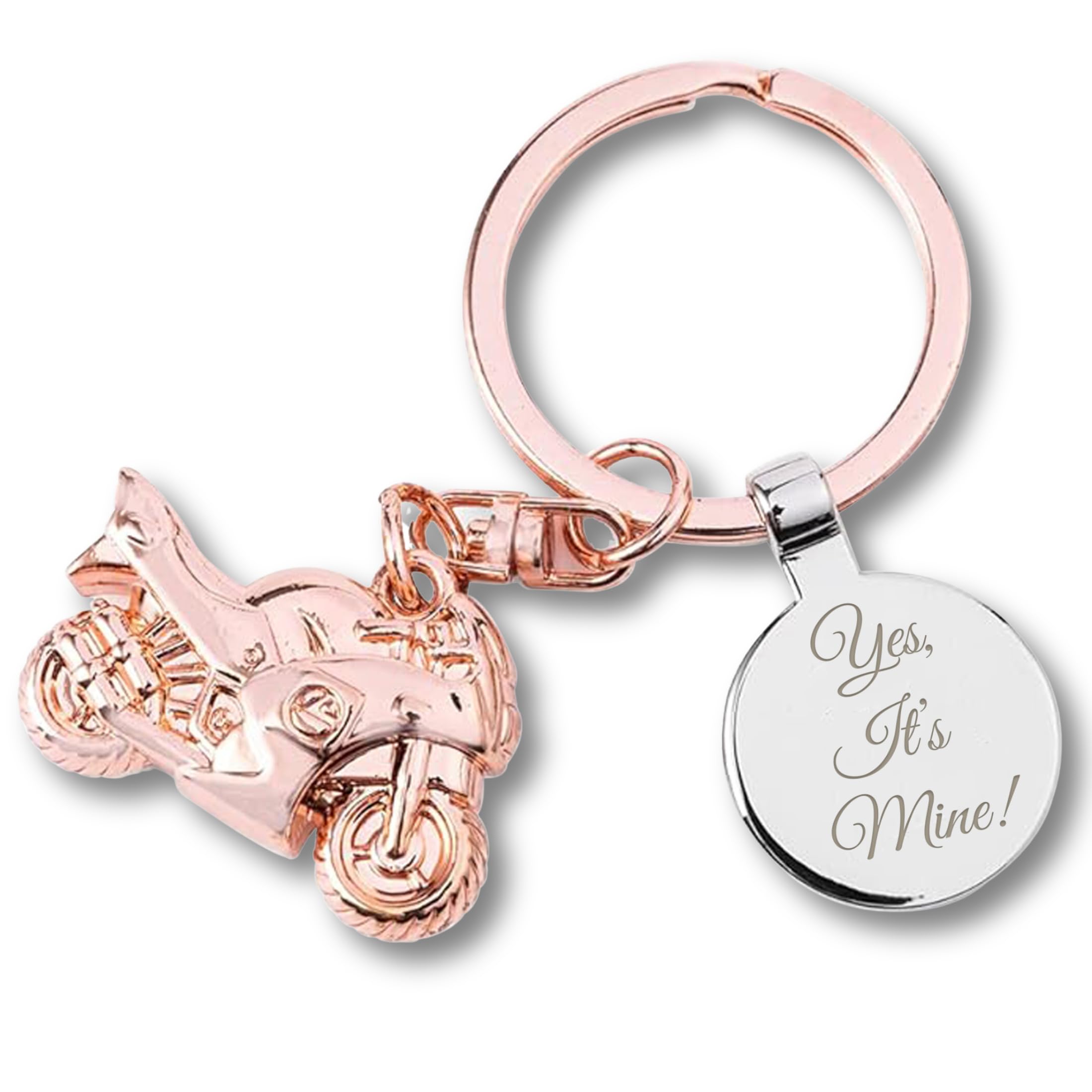 EIO Gifts Personalised Rose Gold Motorbike Keyring/Keychain with box - Engraved with any custom text