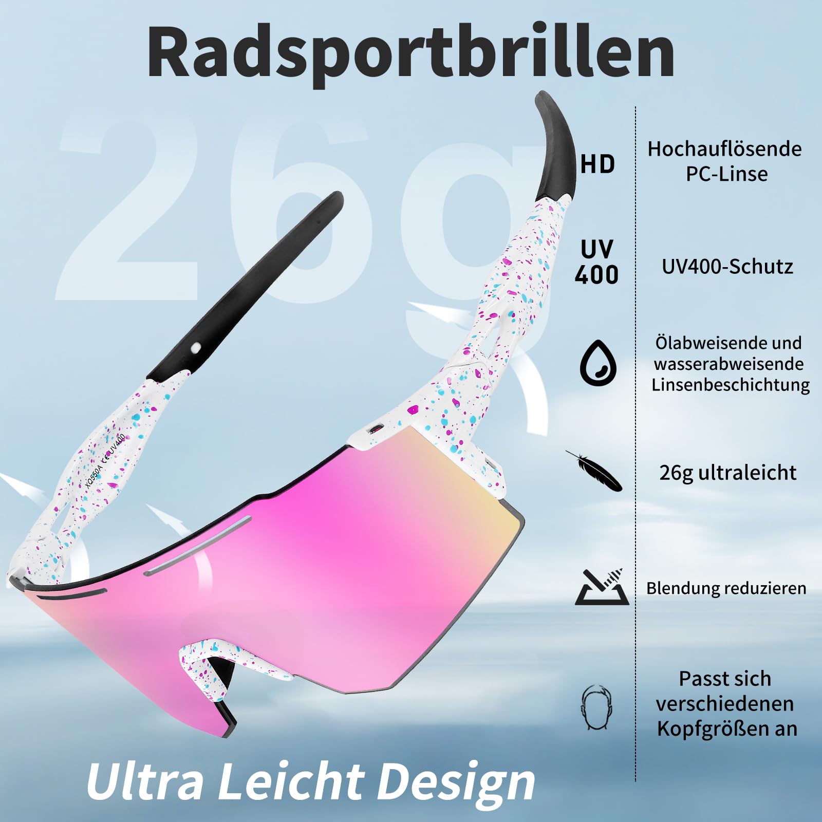 Gafas de sol polarizadas, gafas deportivas para hombre y mujer, UV400, gafas deportivas rápidas para deportes al aire libre, pesca, ciclismo, correr, 1 lente