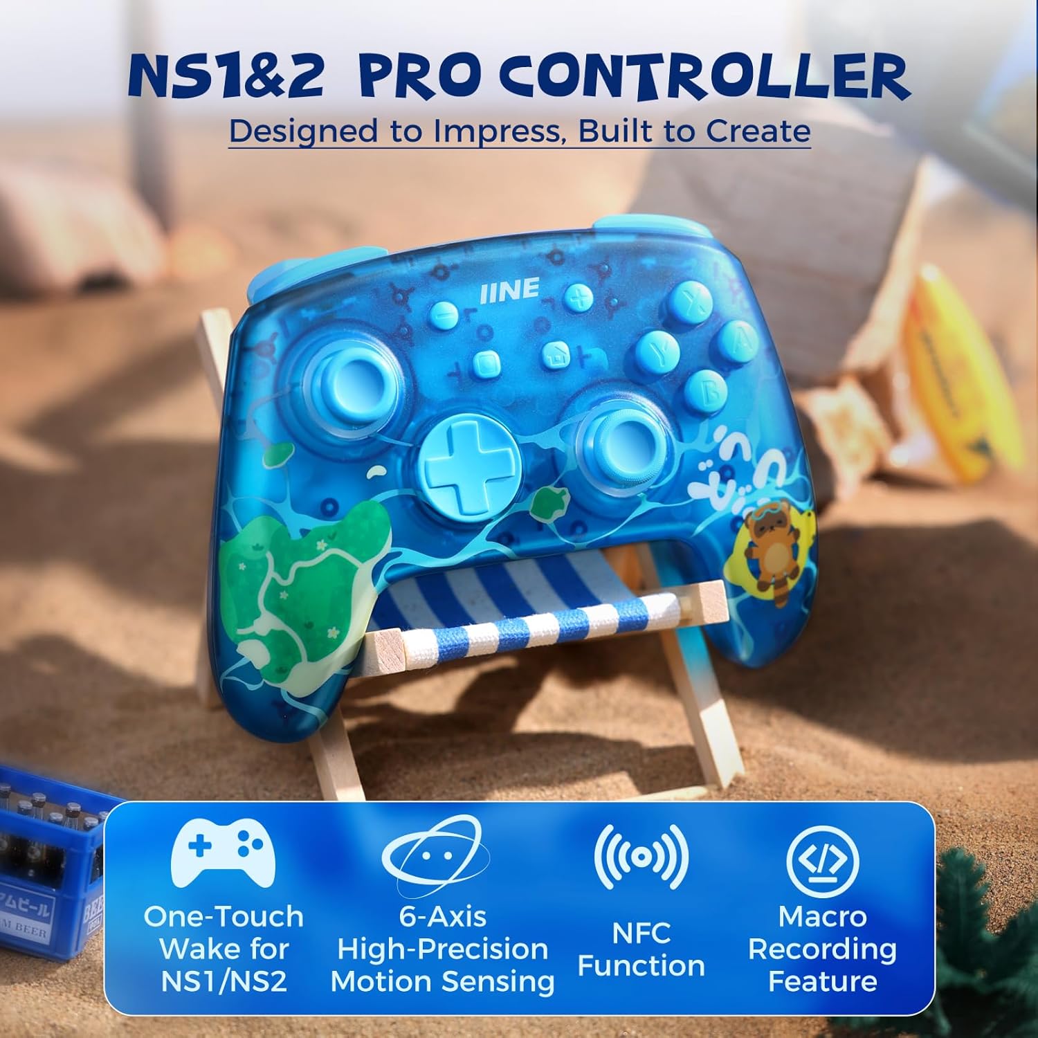 IINE Wireless Pro Controller for Switch 1 & 2, Multi-Platform Gamepad with One-Touch Wake, 6-Axis Motion Control, NFC, RGB Lighting, Macro & Turbo, 950mAh Rechargeable Battery
