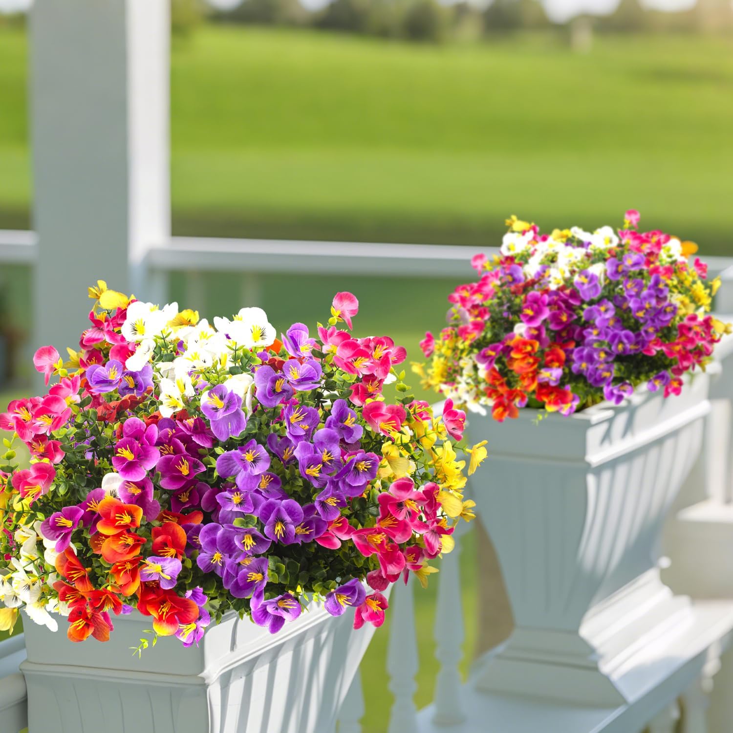 Grunyia Outdoor Artificial Flowers UV Resistant - Realistic Faux Floral Arrangements for Garden, Patio, Porch Décor - All-Weather Fade Proof & Low Maintenance (12 Pack, Mixed Styles)