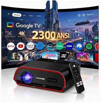 Daytime 4K ProjectorGoogle TV / 2300 ANSI / 38W Dolby AudioSmart Movie Projector with WiFi6 and Bluetooth, ToF Autofocus NFC/Voice Control HDMI ARC, Home Ceiling Projector for Watching the World Cup