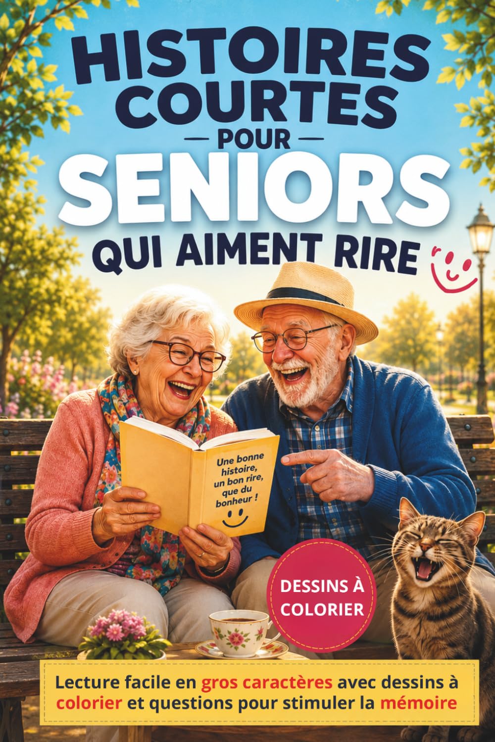 20 histoires courtes pour seniors qui aiment rire: Lecture facile en gros caractères : lire sans loupe, dessins à colorier et questions pour stimuler la mémoire (À lire et à colorier)