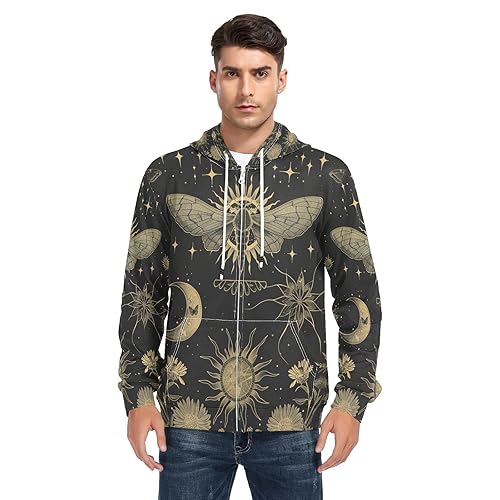 Esoteric Alchemy Mystical Crescent Sun Stars Floral Elements Men's Full-Zip