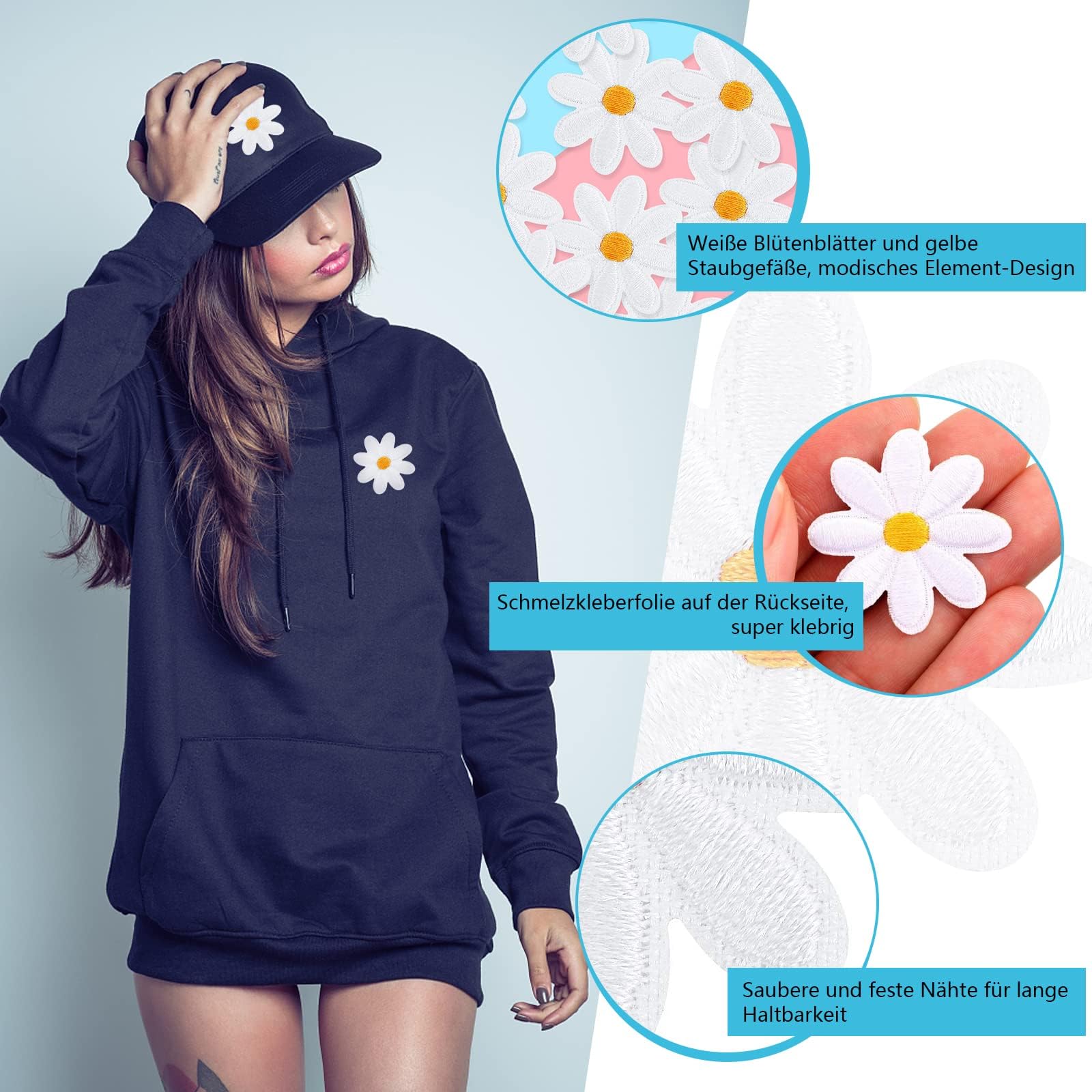 40 Toppe Termoadesive A Forma Di Margherita - Per Vestiti, Jeans E Borse, Decorazione Fai Da Te - Foto 10