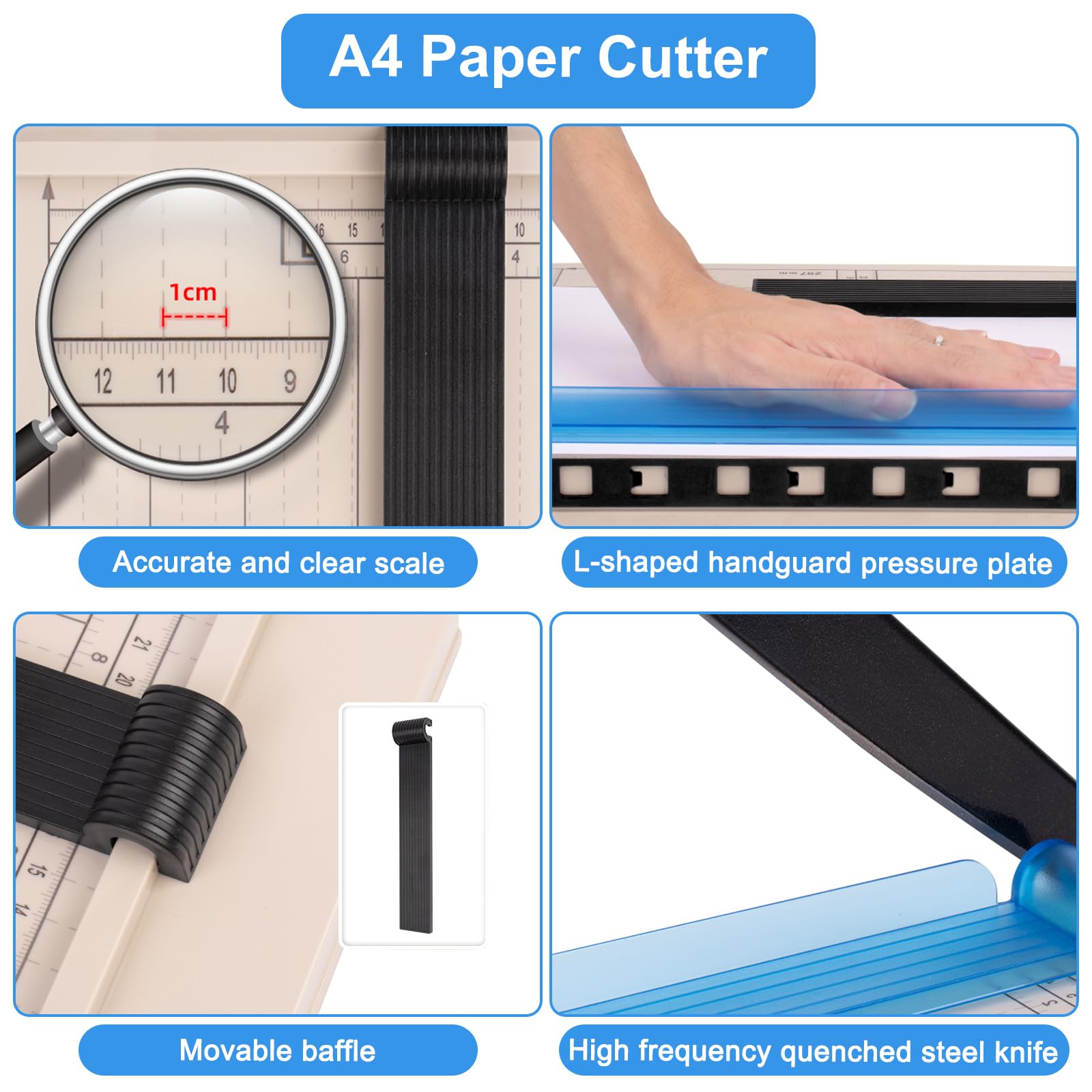 Hebelschneider A4 aus Metall, Papierschneider A4 Manuelle Hebelschneider, mit 5 Ordnern, Schneidemaschine für Fotos, Karten, Karton, Pappe und Papier, Papierschneider für Büro, Zuhause oder Schule