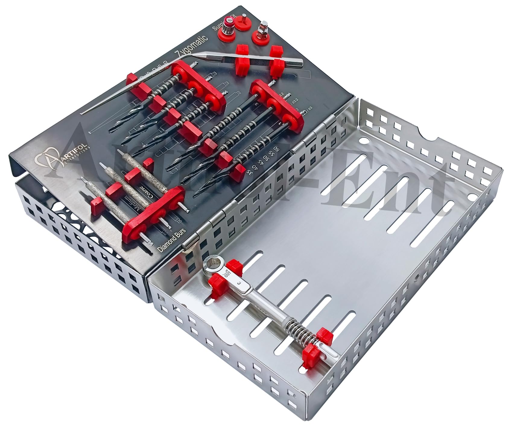 ARTIFOL 14 Pcs Dental Implant Zygomatic kit Black Titanium Coated Step Drills Set for Zygoma with Depth Probe and Ratchet Wrench Strong | Precise | Reliable