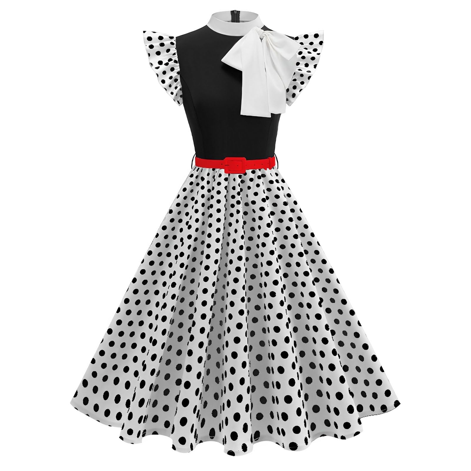 ODIZLI Robe rétro années 1950 pour femme - Manches flottantes - Nœud - Robe midi avec ceinture - Robe de cocktail