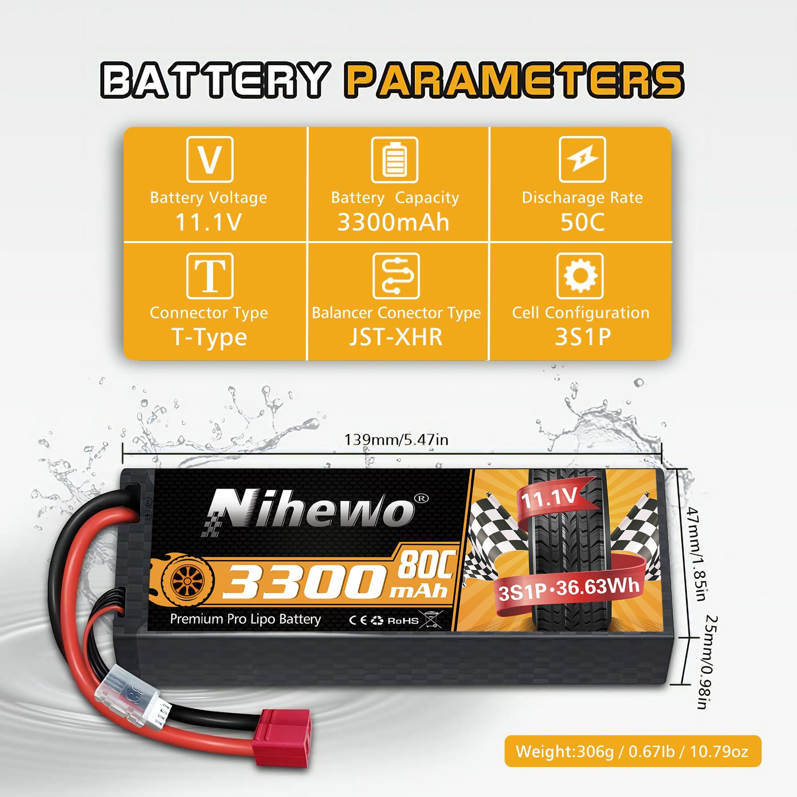 3S Lipo Batteria 3300mAh 80C Batterie Lipo 11,1v RC Hardcase con Connectore Deans T Spina compatibile con Losi 1/8 1/10 RC Auto Camion Veicolo Elicottero Aereo Barca (2 pezzi)