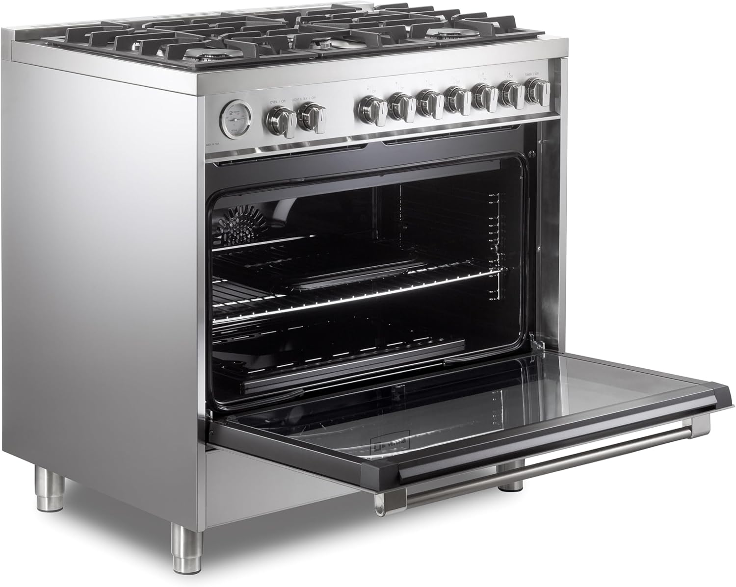 Verona VPRFSGG365SS 36 inch Prima Series Freestanding Gas Range with 5 Sealed Burners, 5 cu. ft. Oven Capacity, Temperature Gauge in Stainless Steel