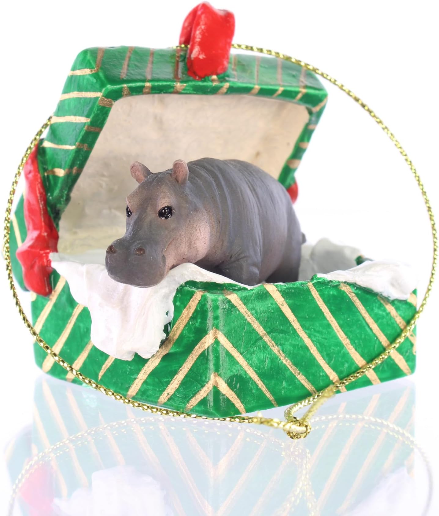 Conversation Concepts Hippopotamus Gift Box Christmas Ornament - Delightful, Gold