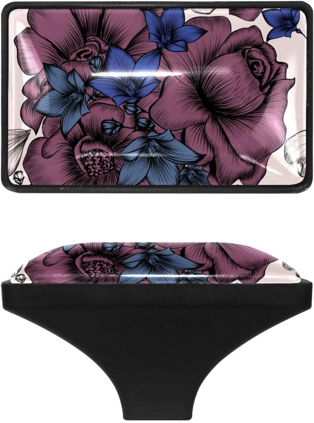 4 Pack Rectangular Handle Cabinet Knobs Vintage Floral Engraved Hand Drawn Flowers Drawer Pulls