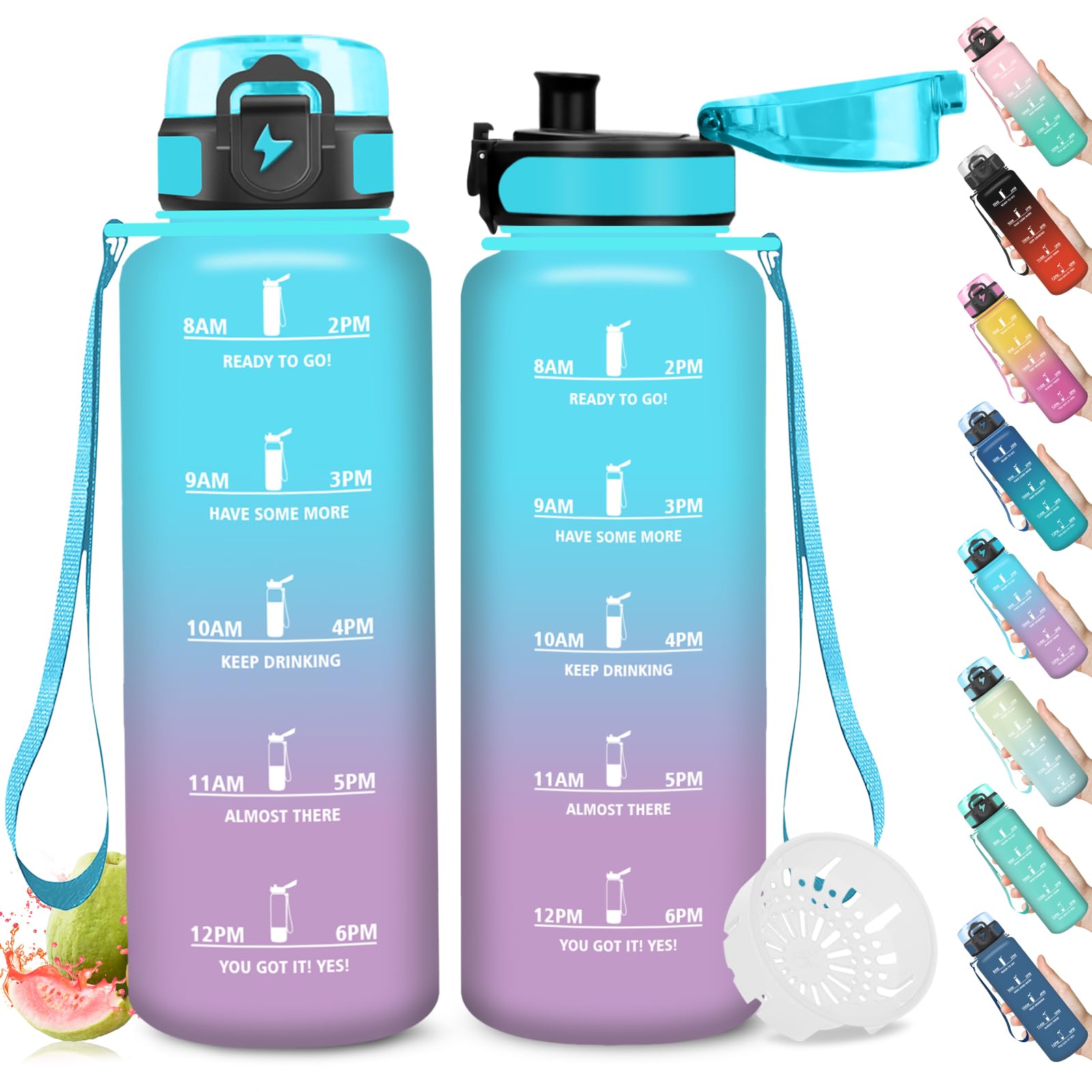 Mujigaga 1.5 Litre Water Bottle Gym Water Bottle with Filter and Time Indicator, Motivational Bottle, Easy Cleaning, Leak Proof, Sports Water Bottles for Running, Yoga, School