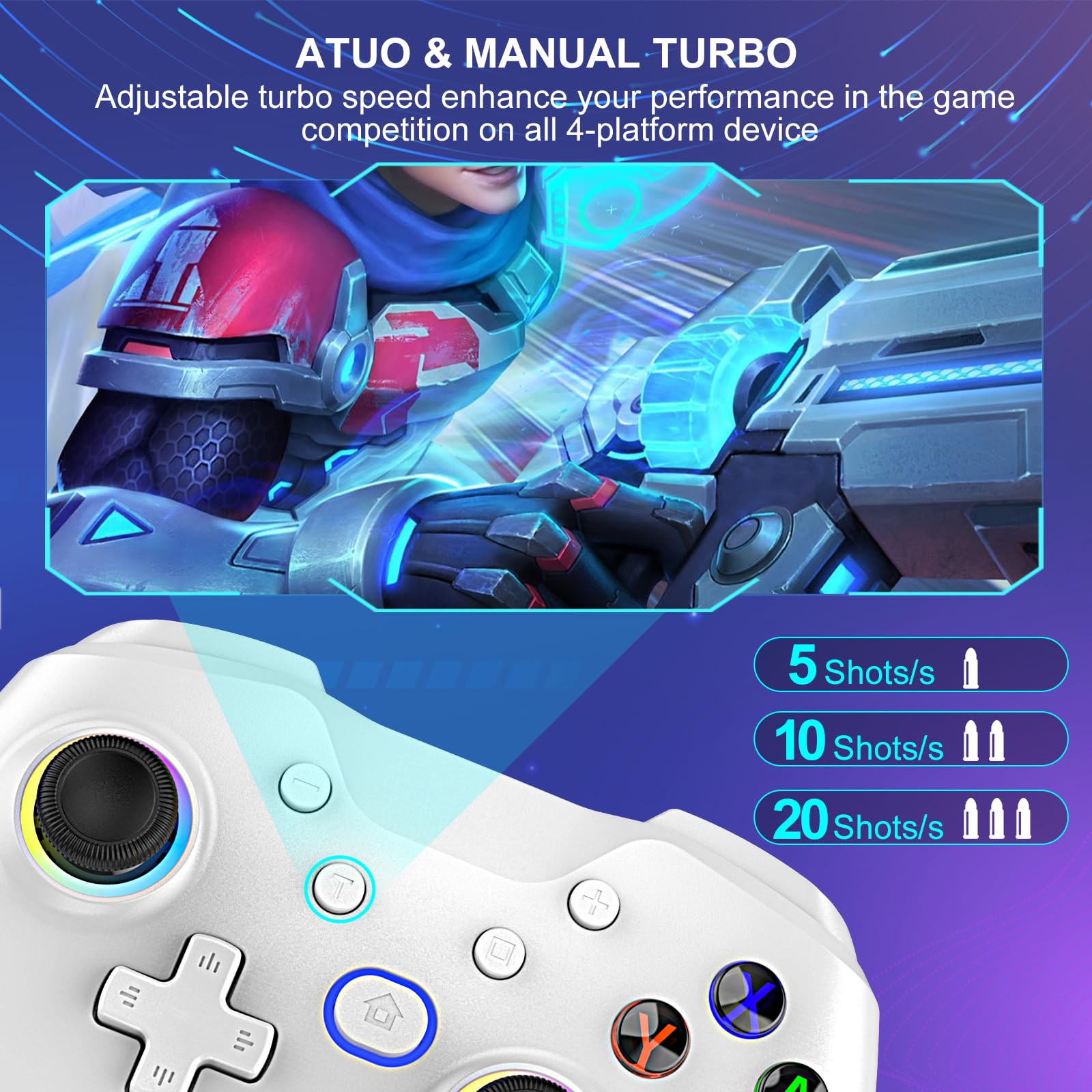 Diswoe Manette pour Switch/Switch Lite/OLED/PC, Pro Controller pour Switch, Manette pour Switch sans fil avec 7 couleurs LED RVB Fonction réveil Turbo, Gyro Axis, réglable, vibration, capture d'écran