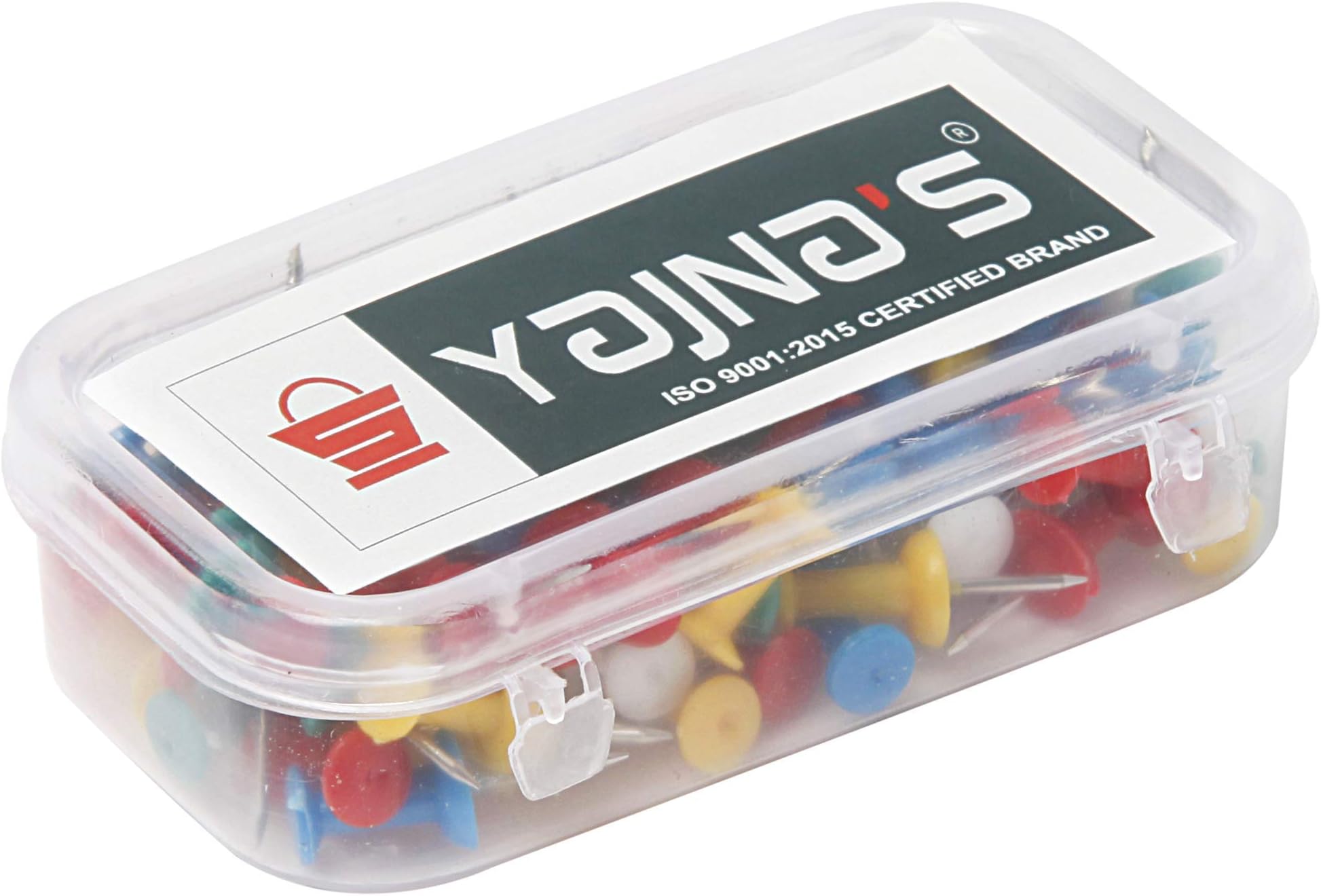YAJNAS® 50 Pieces Transparent Multicolor Push Pins for Notice Boards, Soft Boards, and Displays (Office, Home, Shop)