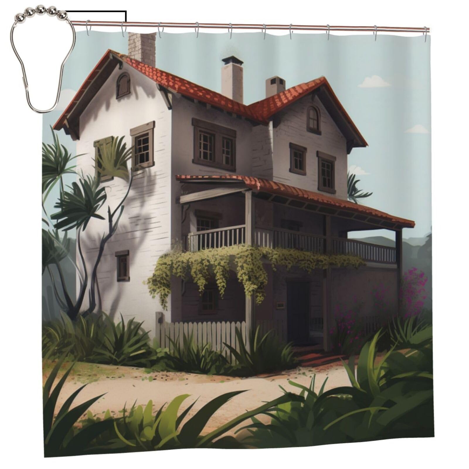 BWWHCCTI farmhouse Printed Shower Curtain With 12 Iron Hooks Opaque Quick Drying Waterproof Shower Curtains Sets For Bathroom 183x183 CM