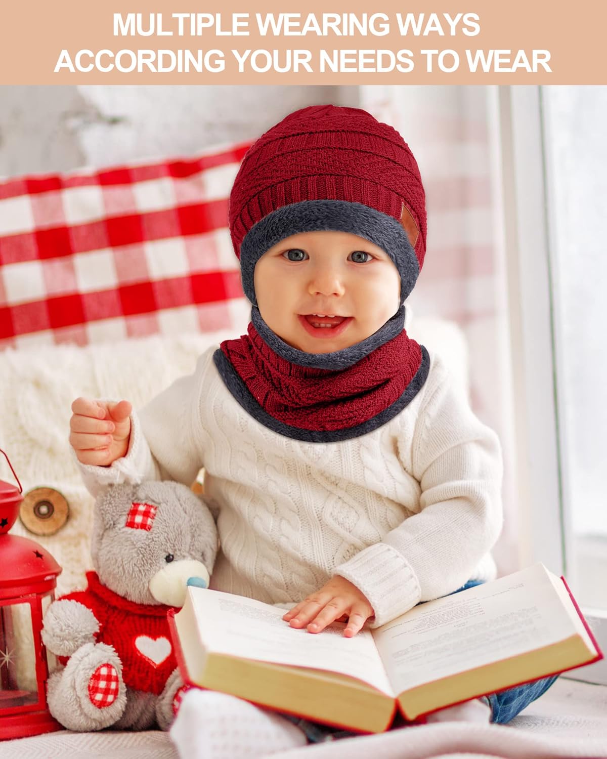 6 Sets Kids Winter Hat Scarf Set Warm Fleece Lining Knit Beanie Cap and Neck Warmer for 5-14 Years Boys Girls - Image 6