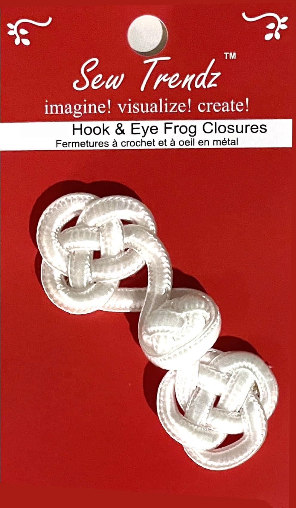 SEW TRENDZ Frogs Closures Chinese Button Hook & Eye Fastener -White-Round Cord Pessimentry-4753WHT