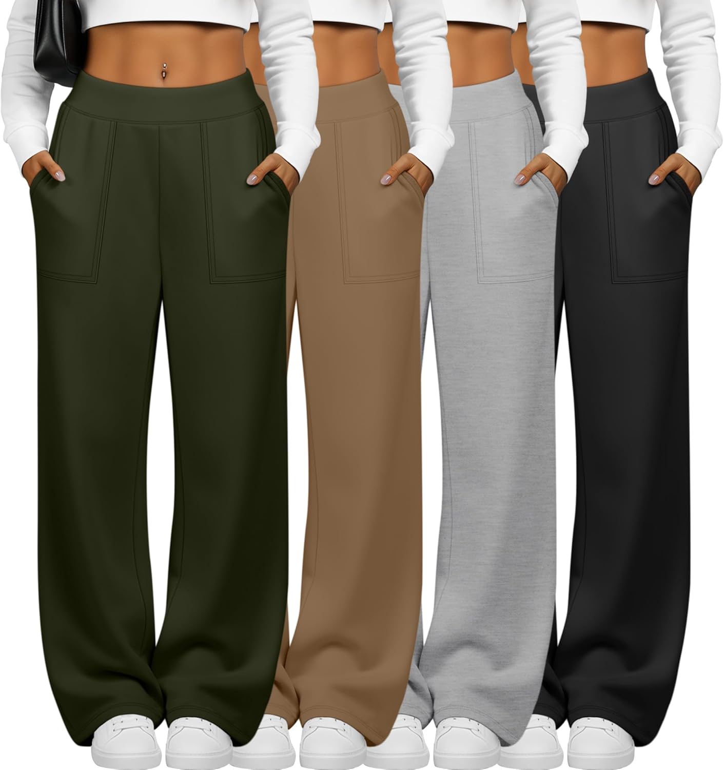 Velvelhall 4 Pack Women's Lounge Sweatpants High Waisted Wide Leg Pants with Pockets Loose Casual Pants Workout Yoga Jogger